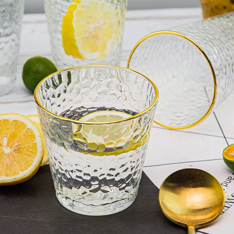 Japanese hammer pattern glass net red INS transparent gold cup household milk breakfast juice cup