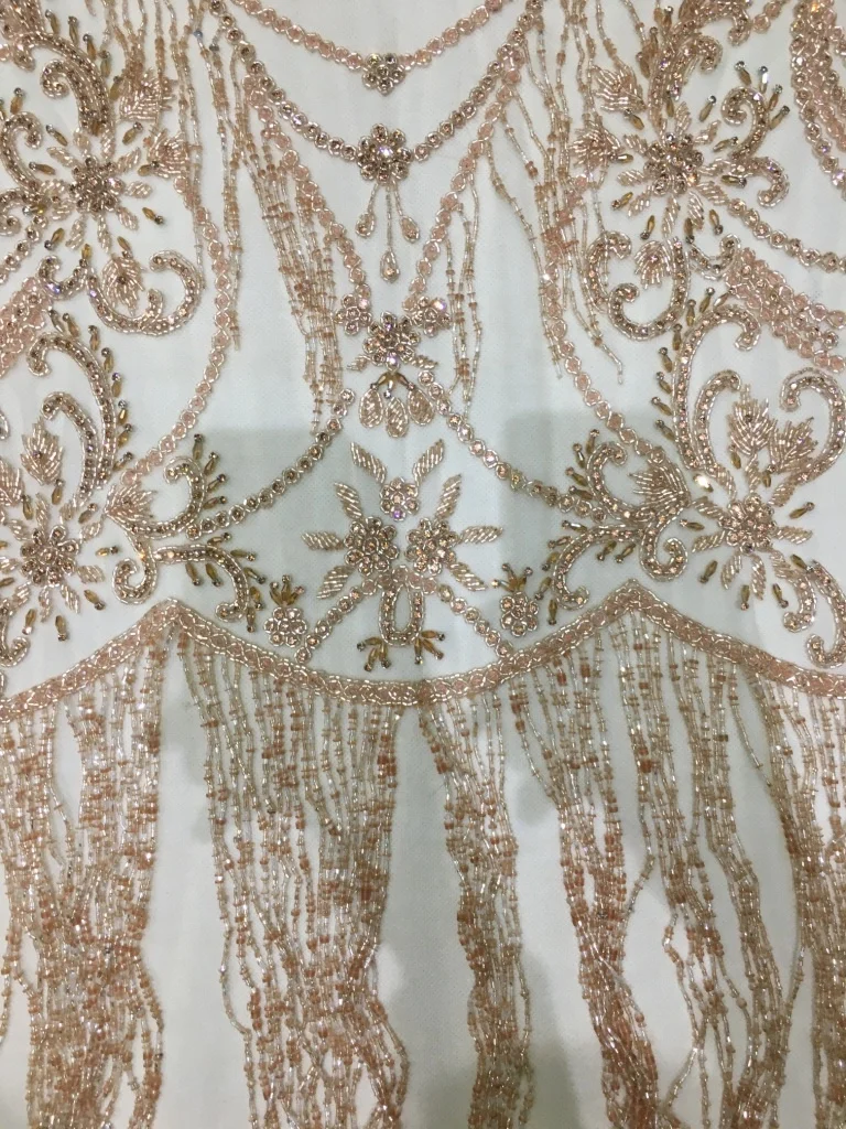 New Style Long Evening Hand Embroidered Unstiched Evening Dress with Handbeaded Sparkling fringes (unstitched Sample Display)