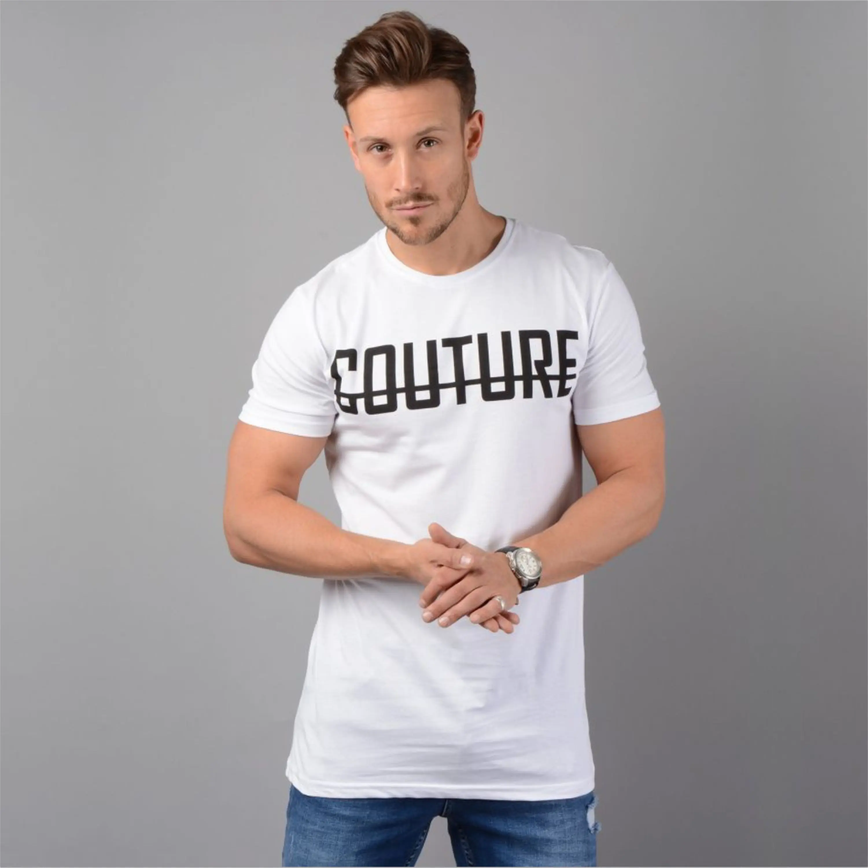 100% Fine Ring Spun Combed Cotton OPtech 200 gsm Single Jersey Slim Fit Short Sleeves White Mens Longline T-Shirt