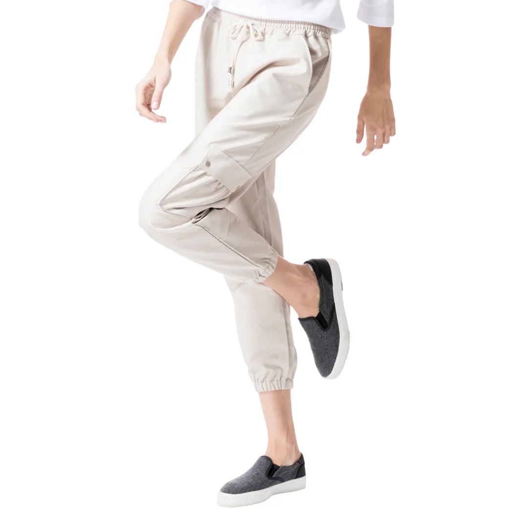 ODM pocket trousers elastic waist calf length pants for women