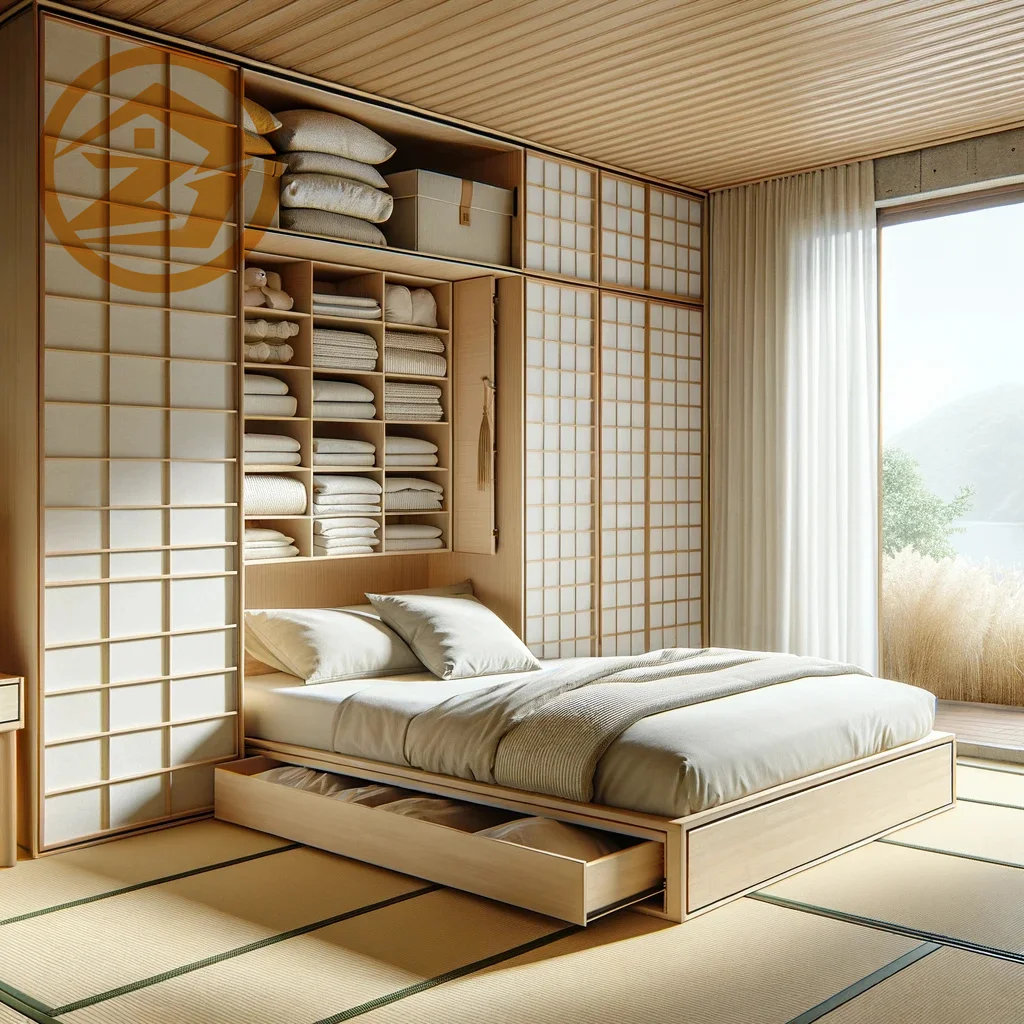 Modern Japanese-Style Hotel Bed with Storage | Minimalist Design & Comfort
