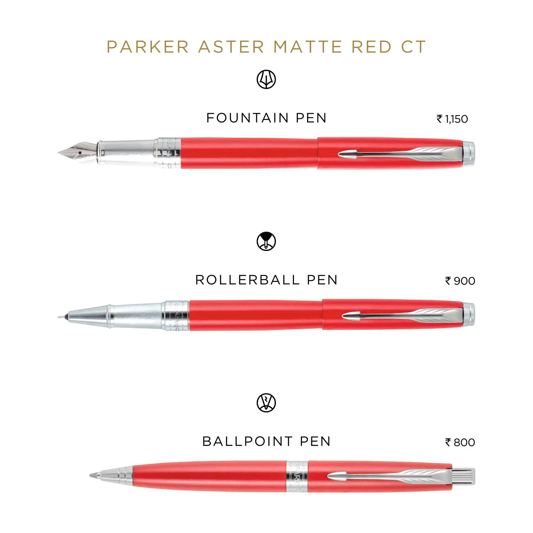 Parker Aster Customized Corporate Gift Set Includes Black GT Fountain Rollerball Ballpoint Pens 0.5 mm Metal Writing Parker Cute