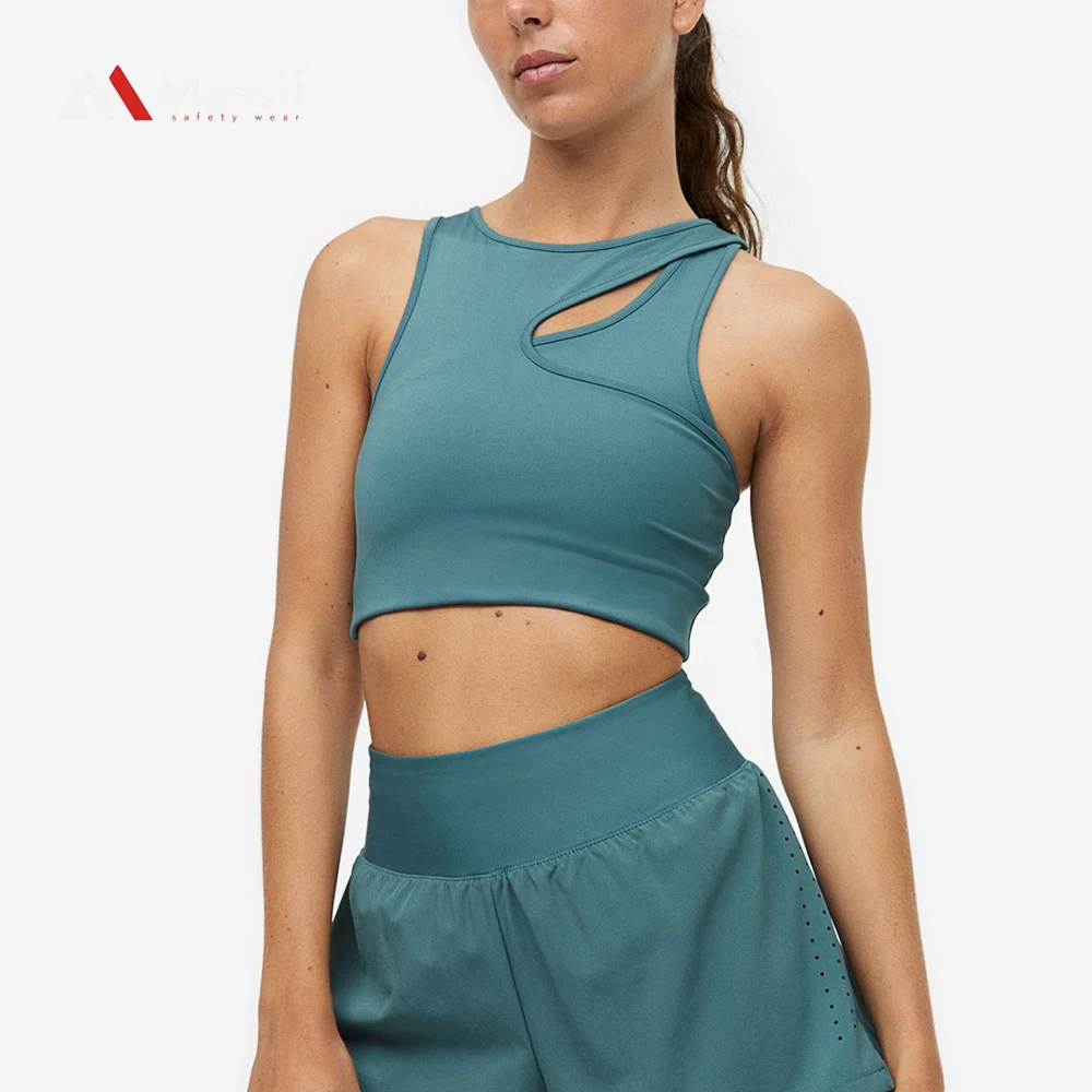 Sublimation Printed Triangle Cup Sports Bra Yoga Workout Breathable Push-up Feature Lace Decoration Adjustable Straps Sporty