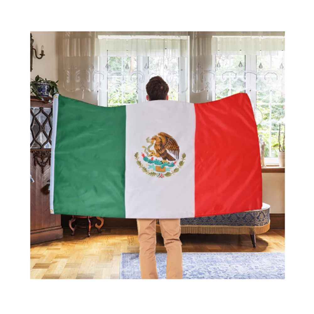 Hotselling Custom 90x150cm Polyester Silk Screen Printing Flying Mexico Mexican Flag 3x5 FT Of Mexico