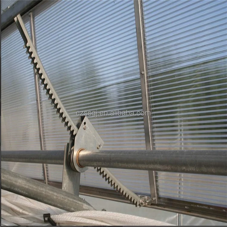 Steel rack and pinion for greenhouse ventilation