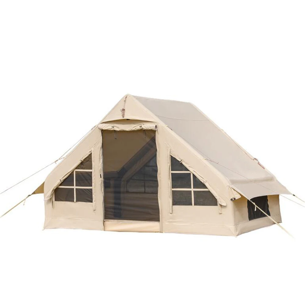 China Brown Cotton Glamping Light Weight Oxford Cloth Fabric Blow Up Winter Outdoor Air Inflatable House Cabin Camping Tent