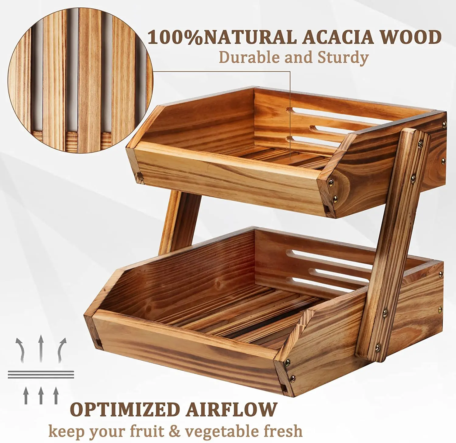 Wooden Vegetable and Fruit Food Storage Rack Wooden Kitchen Storage Basket Bread Pastry Storage Basket Wholesale Home Decor Wood