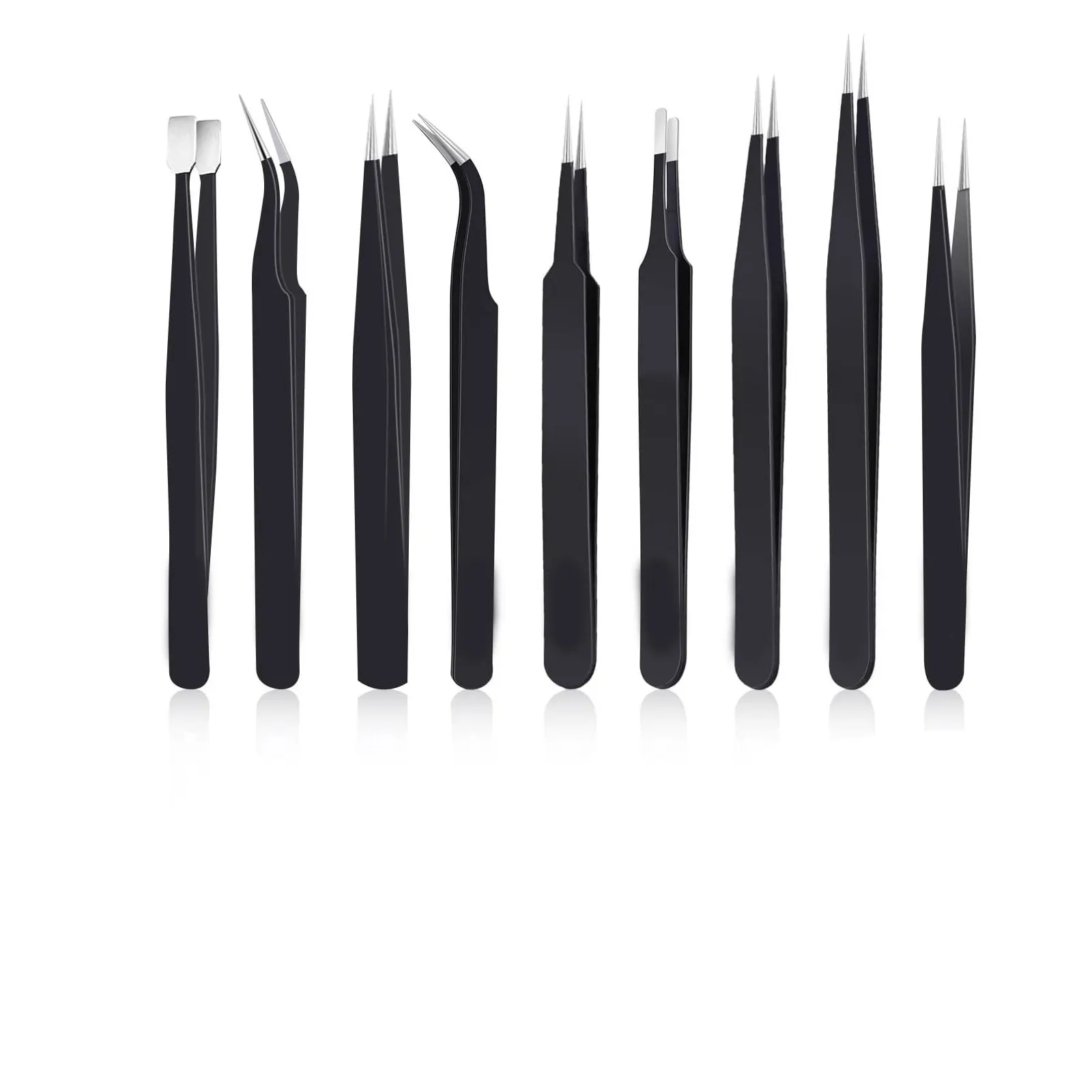 9PCS Precision Tweezers Set, Upgraded Anti-Static Stainless Steel Tweezers for Electronics, Soldering, Laboratory Work, Jewelry