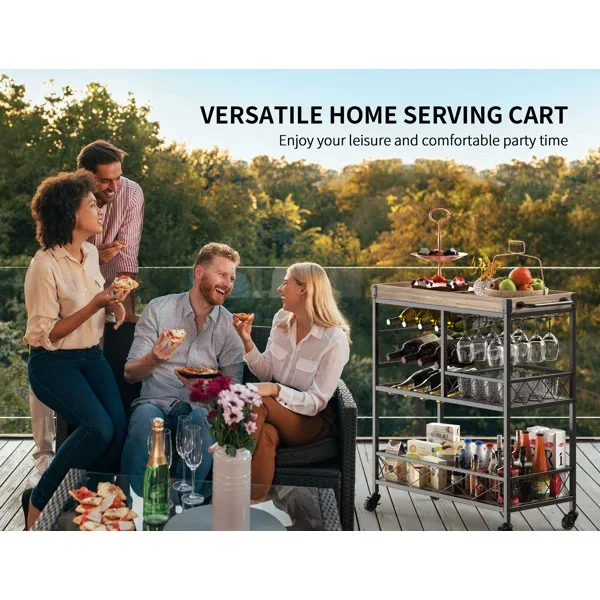 Buy Wooden  Bar Cart With  11 Bottle Bar Cart And  Genuine Wooden  Tops Supported By Steel Frame With Customized Size