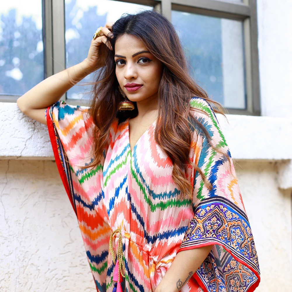 Pure Gaji Silk Kaftan dress is the Best Choice for the Summer Wear With Bandhej Digital Print With Gotta Patti Lace