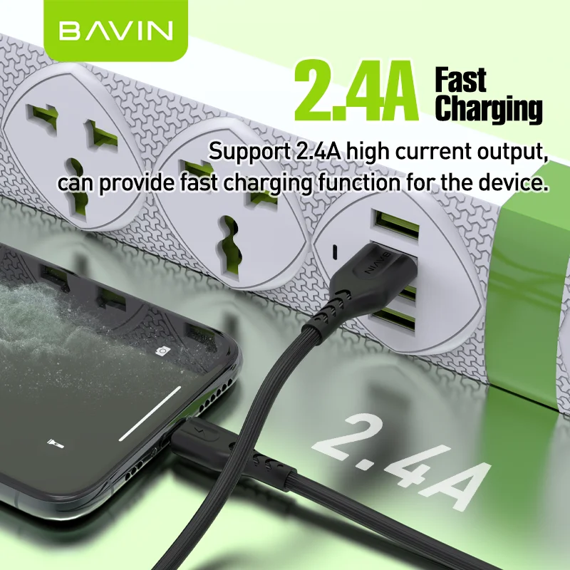 BAVIN CB160 promotional 1 Meter 2.4A  type c black mobile data cable wire pvc fast charging data cable