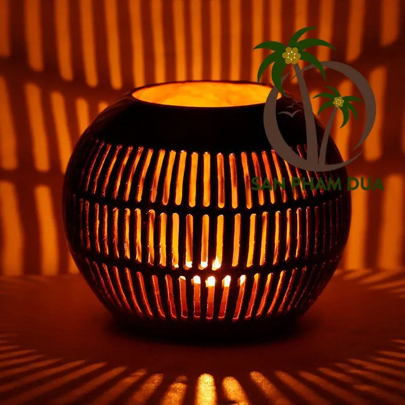 DECORATION HANGING LAMP NIGHT LIGHT COCONUT SHELL LAMP COCONUT LAMP HAND CARVED FROM VIETNAM