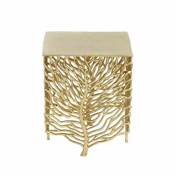 Set of 2 Timeless Metallic Gold Cut work Hexagonal Accent Side Tables with Mirrored Tops Cheap Price Hotel Bar Use Wholesale