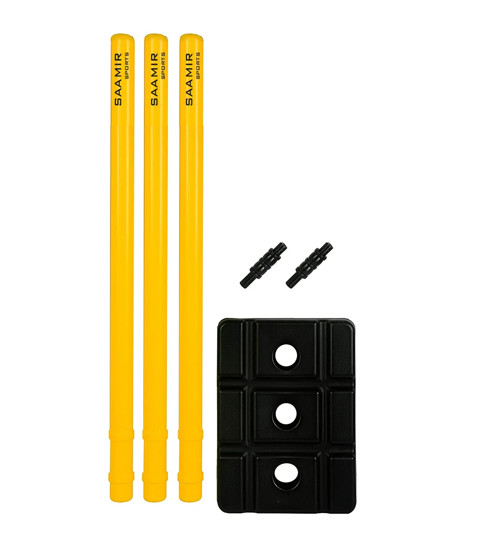 High Quality Cricket Accessories-Yellow Plastic Cricket Stumps with 3 Stumps 2 Bails 1 Base Customizable OEM Logo