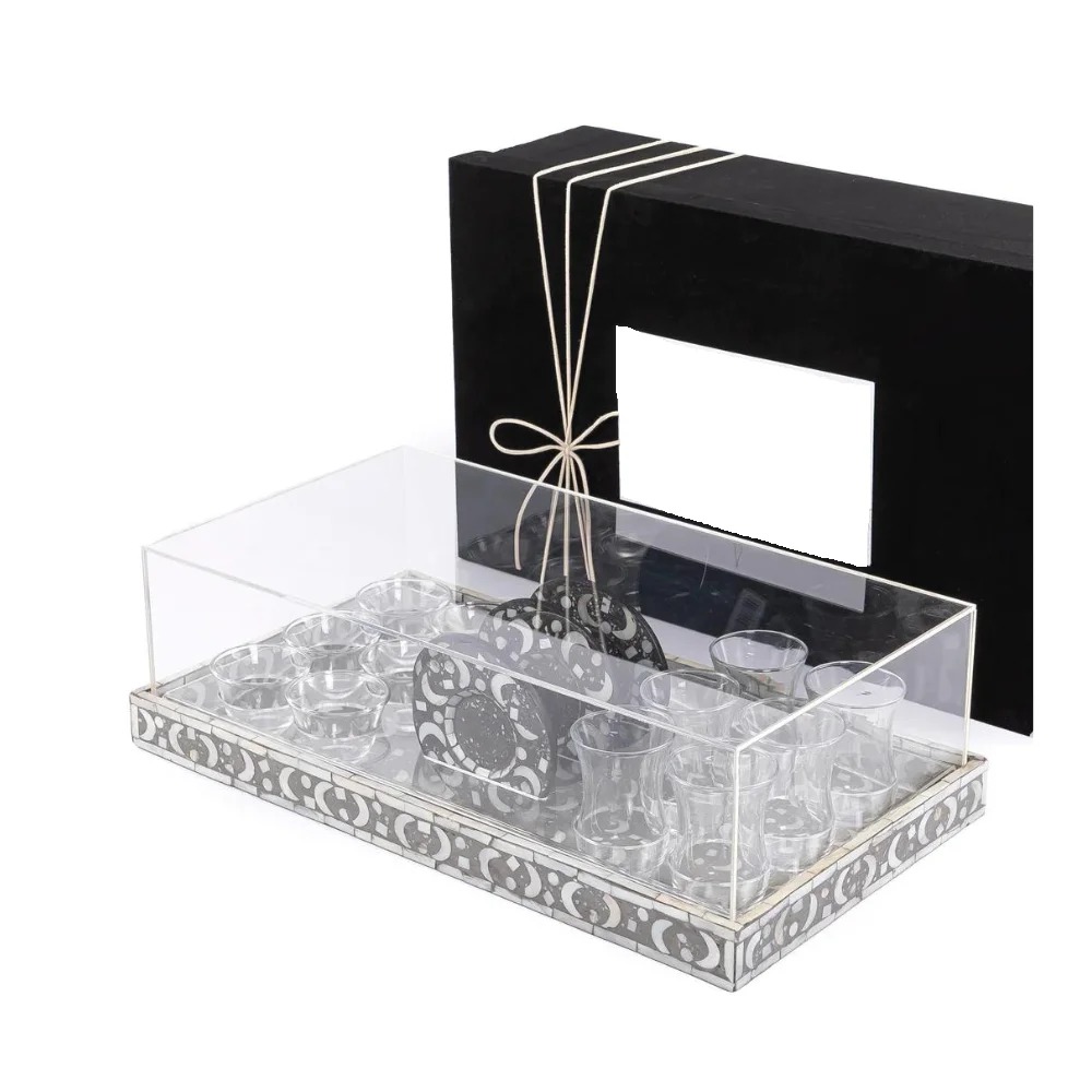 Wholesale Rectangle Serving Trays Luxury High-End Decor with Exotic Pattern Mother of Pearl Inlay Custom Size Made in Vietnam