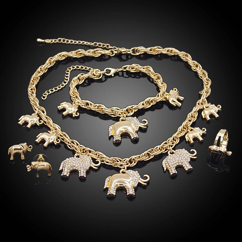 Zhuerrui New Design Heart Shaped Jewelry Sets Artificial Silver Crystal XO elephant Necklace Jewelry Set X0075