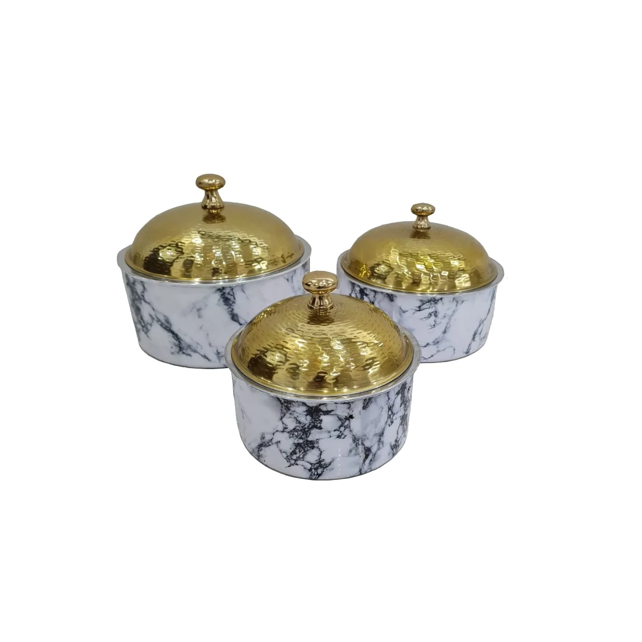 Big Size Luxury Style Set Of 3 Custom  Finishing Stainless Steel Food Storage Casserole Server Hot Pot At Inexpensive Price