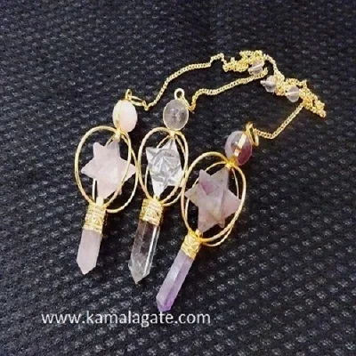 Wholesale 3-Piece Amethyst Spinning Star Reiki Pendulum Carved  Chakra Dowsing Merkaba Healing Pendulum stone pendulum