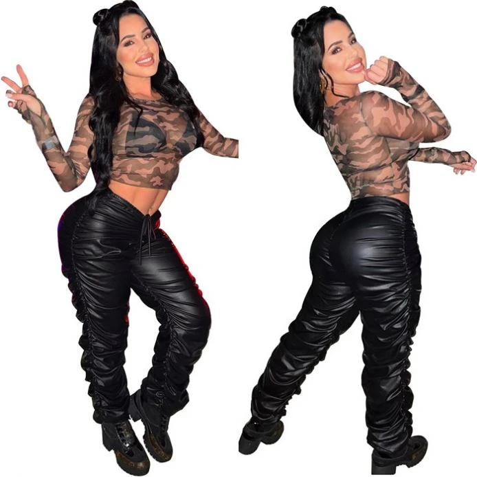 Custom Logo Oversized Thick Stacked Relaxed Fit Embroidery Sweatpants Trousers Large Pockets Straight wear Leather Pants Men