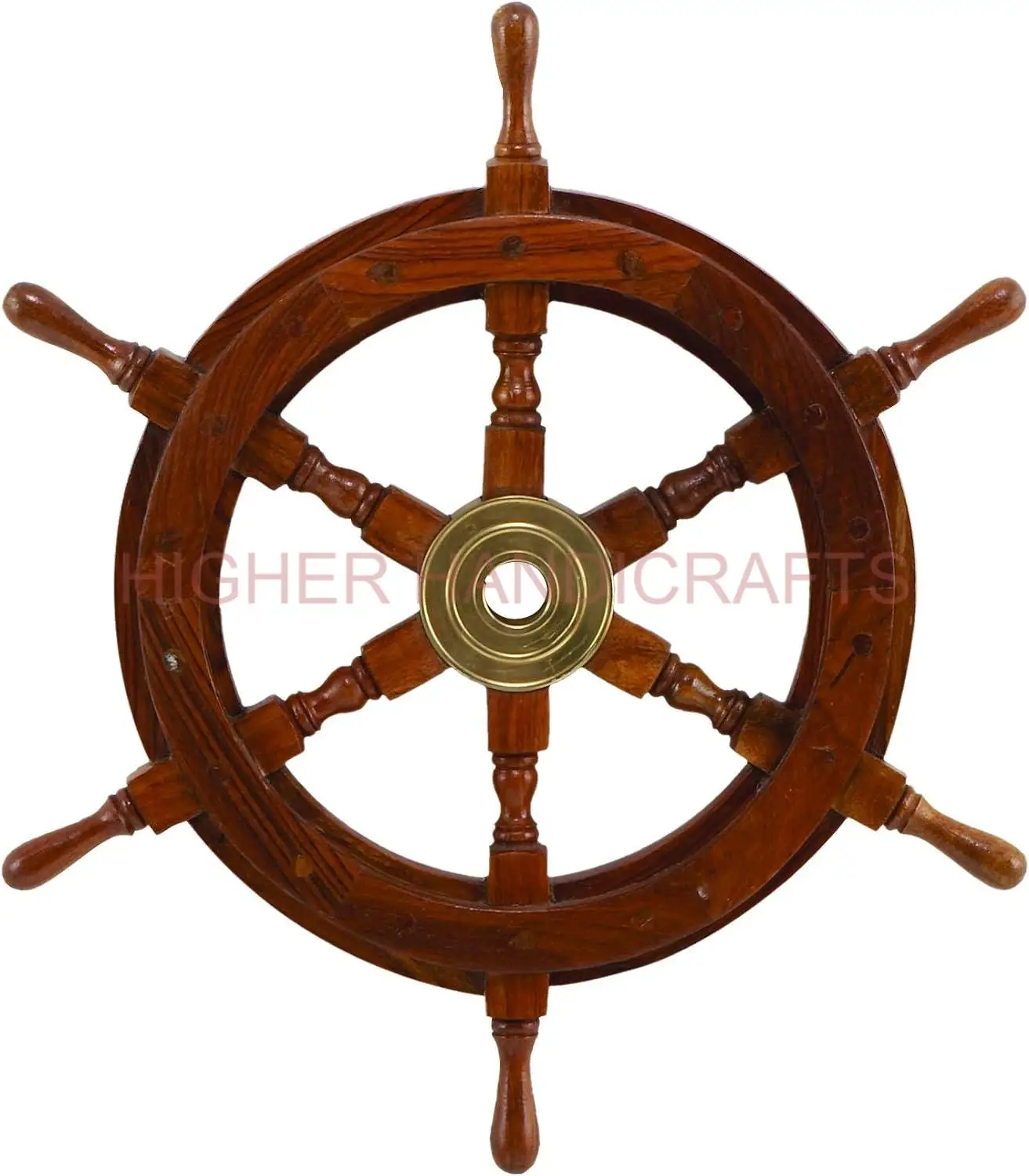 Medieval Replicas Wood Brass Ship Polystone Whee 18 Inch Wheel Boat Ornament Decorative Nautical Wheel with Six Spokes