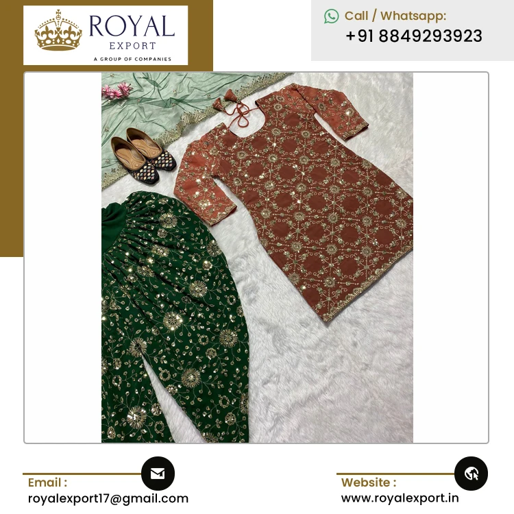 Indian Supplier Selling Best Quality Luxury Fashion Designer Premium Faux Georgette Embroidery Dhoti Salwar Suit