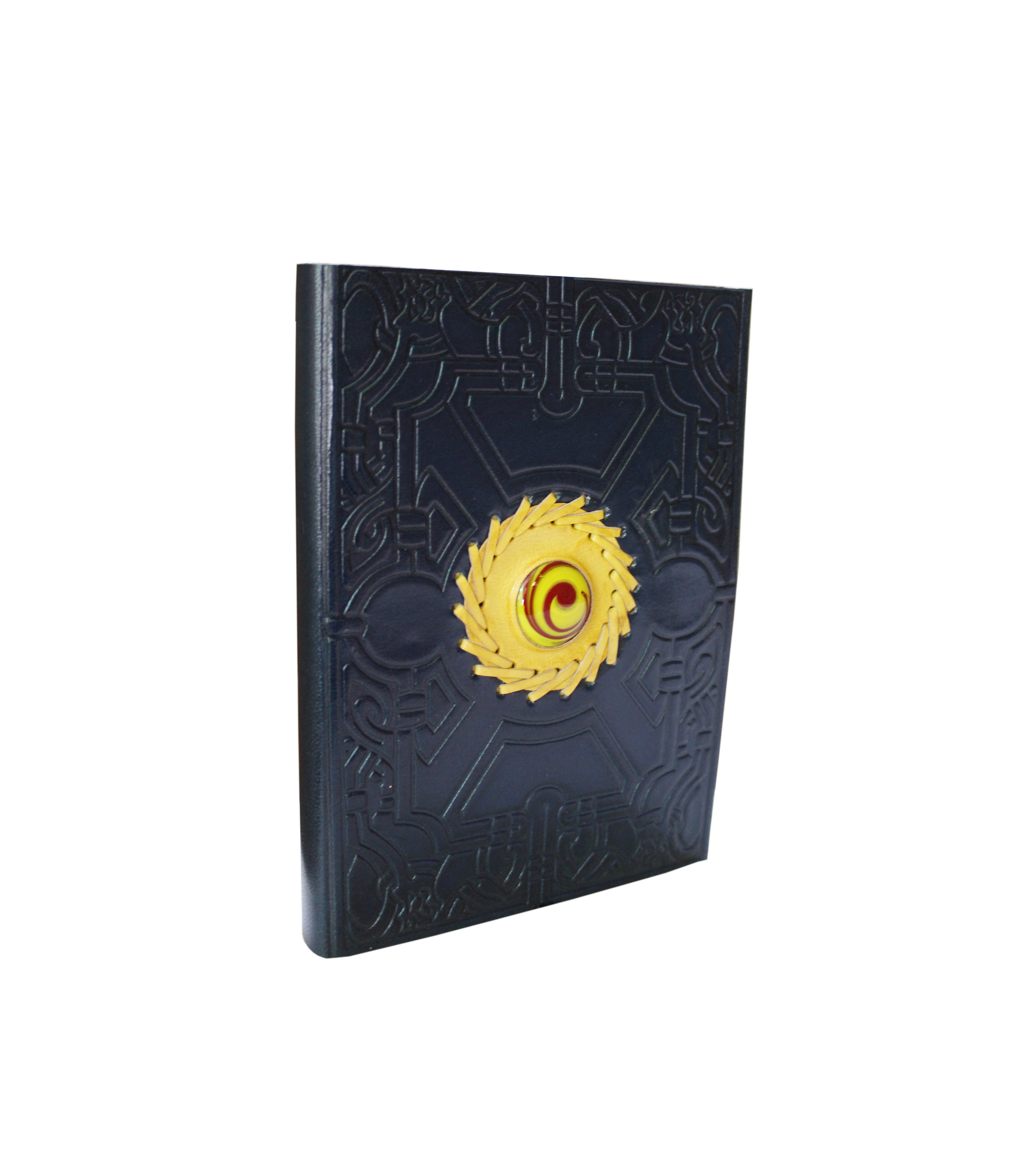 2022 High Quality Embossed Genuine Black Leather Diary Agenda Yellow Color Stone Unique Designer Planner PVC Paper School Use