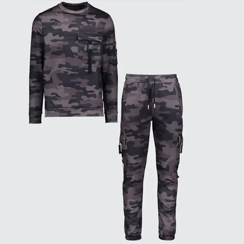 Custom Tracksuit Set for Men Slim Fit Camouflage Sweat Suit with High Quality Design with Pockets