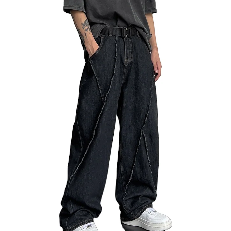 2024 Wholesale New Personalized Hip Hop Fashionable Casual Street Wear Men Black Plus Size Baggy Jeans Men
