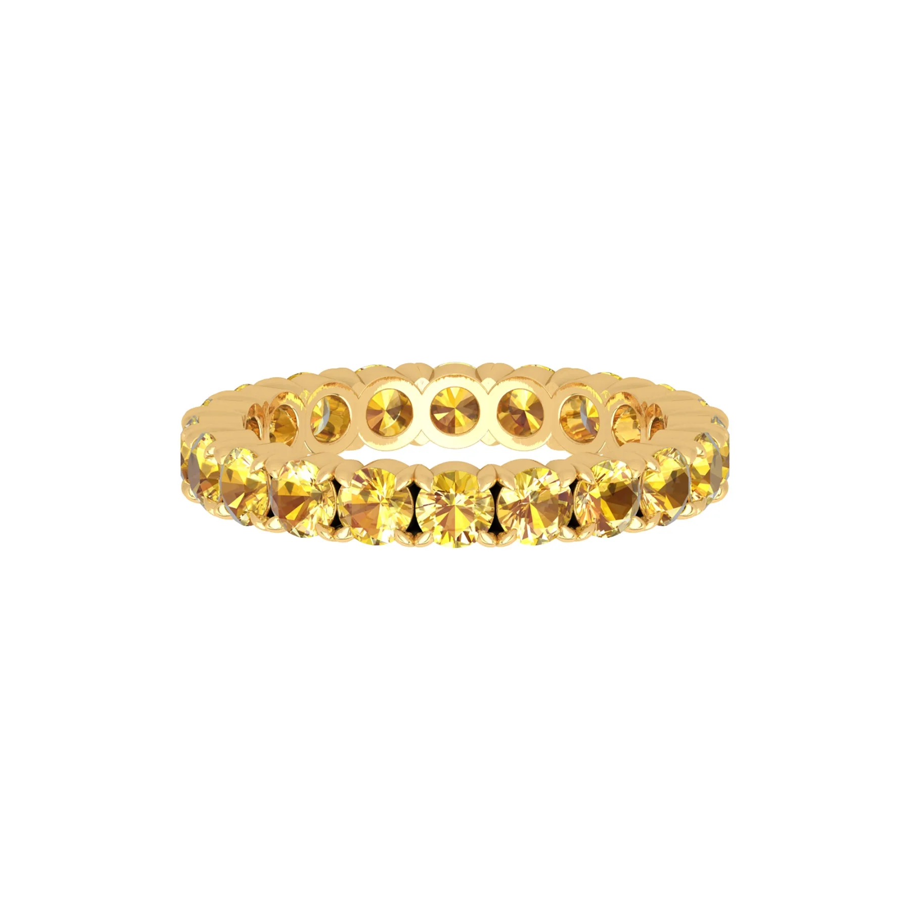 Latest Natural Yellow Sapphire Eternity Ring Round Gemstone Rings Modern Band For Women Anniversary Gift 10K Gold H-VS
