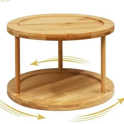 Bamboo Lazy Susan 2 Tier Turntable Cabinet Organizer Spice Rack Removable Spinning Tray Organizer for Kitchen Cabinet 10 Inch