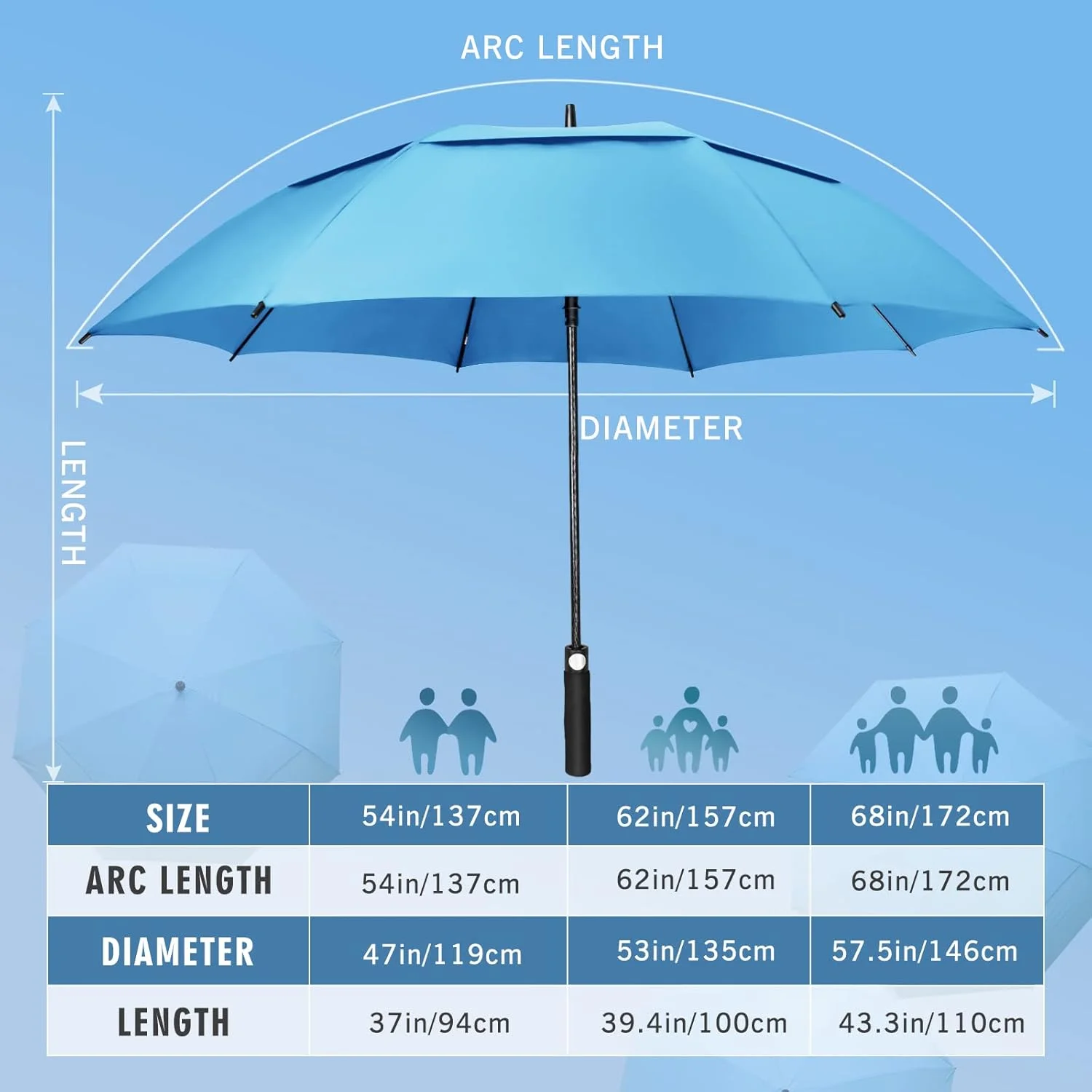 Customizable Straight Mast Long Automatic Open Double Layer Golf Umbrella Various Sizes Anti UV Golf Umbrella