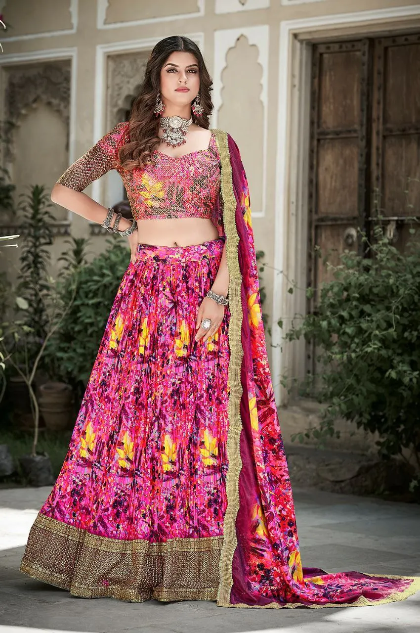 Latest Designer Chinon Silk Zari Embroidery Work Semi Stitched Gorgeous and pretty look Lehenga Choli