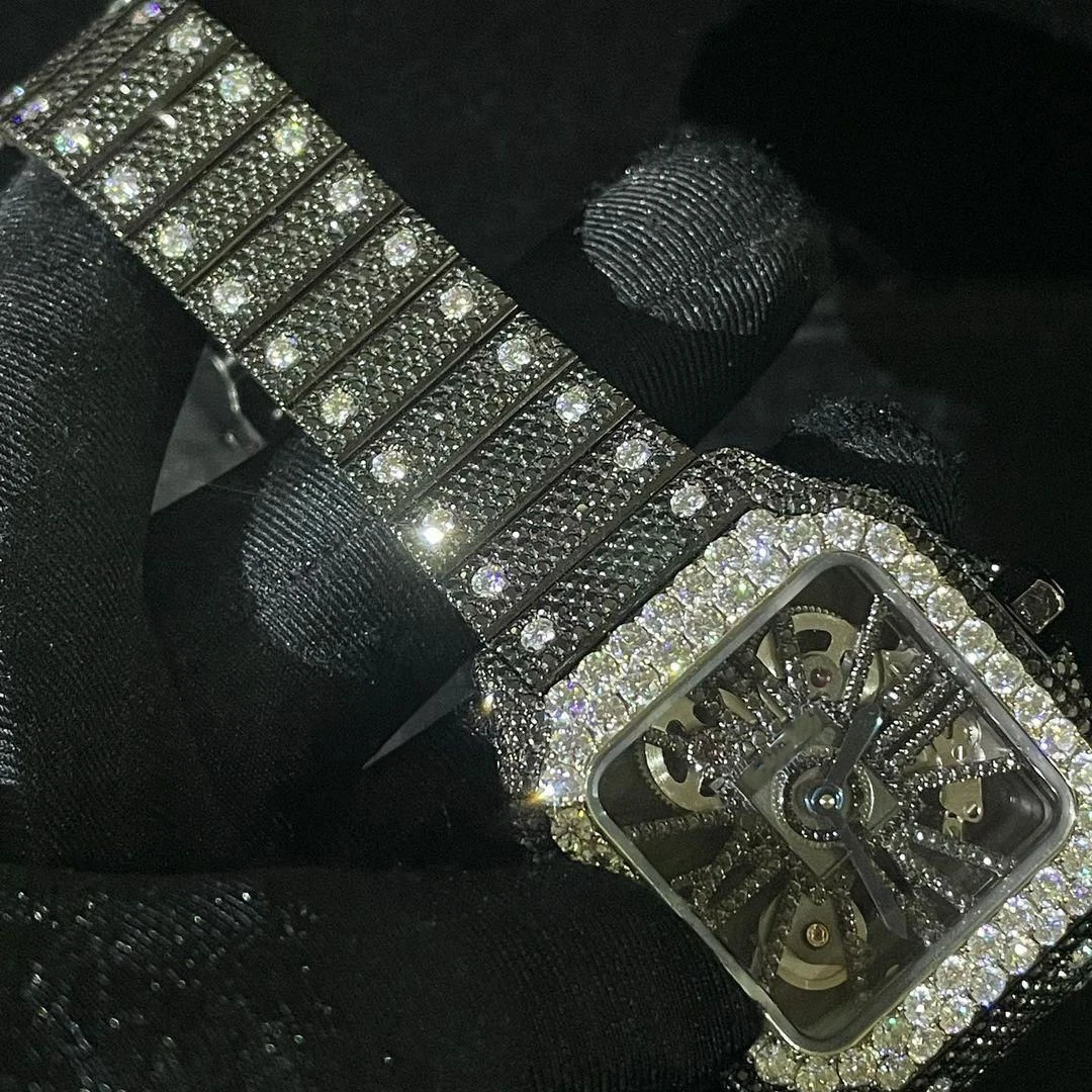 Transparent Quality Black & White Luxury Diamond Bust Down Watch for Men Diamond Watch Luxury Custom Watch