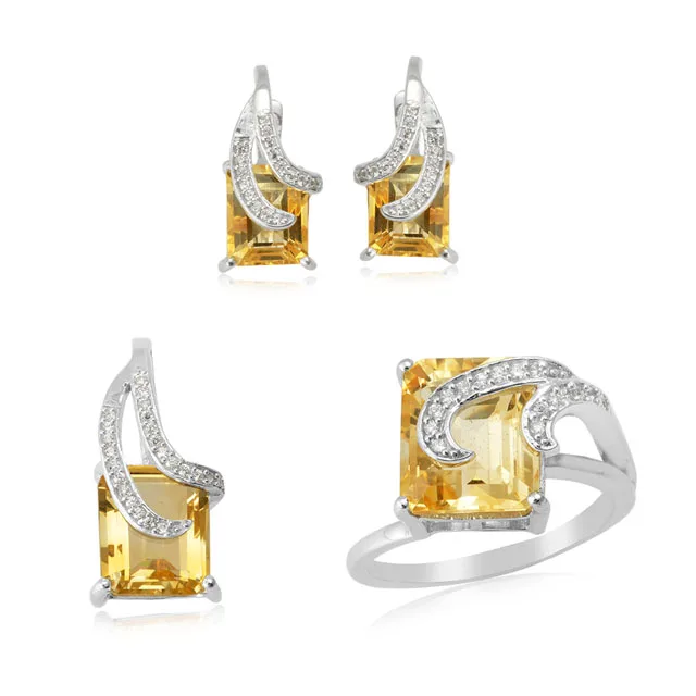 Earring luxury brand designer ring pendant popular brand jewelry set 925 sterling silver citrine gemstone sets