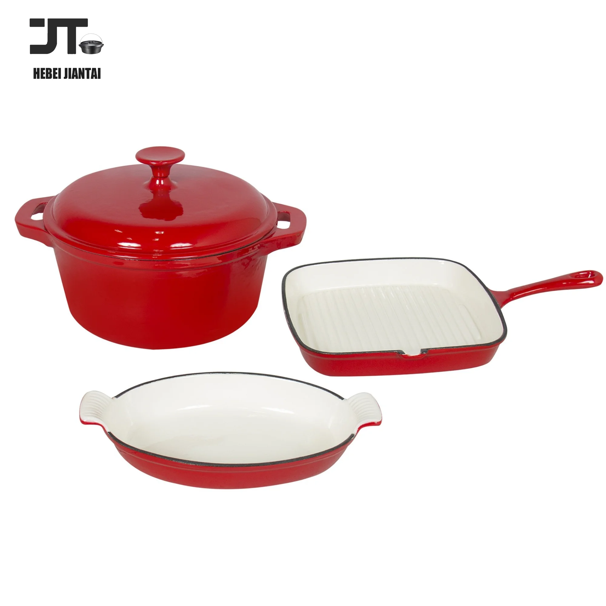 7PCS Enameled Cast Iron Cookware Set Cast Iron Dutch Oven with Lid Skillet Pan and Seafood Shallow Casserole Pot Kitchenware Set