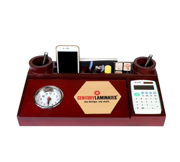 Wholesale New Corporate Gift Set Promotion Customize Gifts include Calculator Clock and Pen Holder for Office Desk Decoration