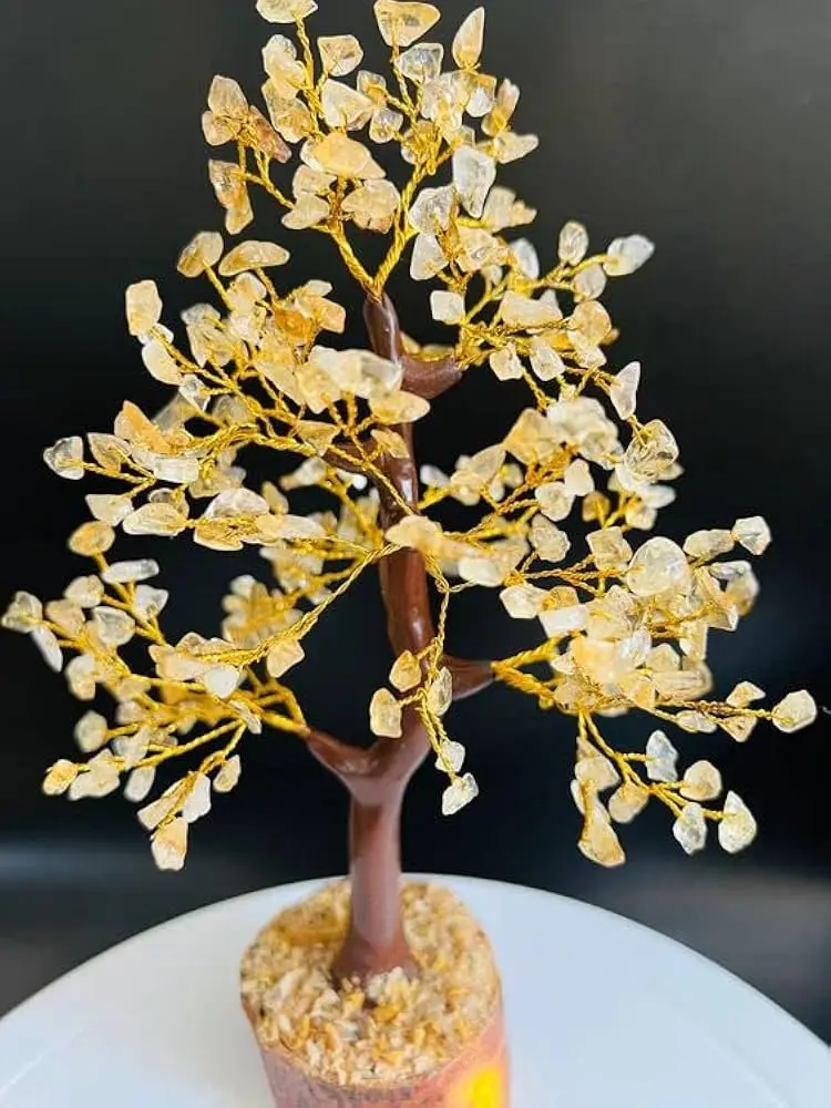 Natural Stone Citrin Tree for Vastu 300 Beads Reiki Healing Crystal White Semi Precious Gemstone Christmas Tree for Home Decor
