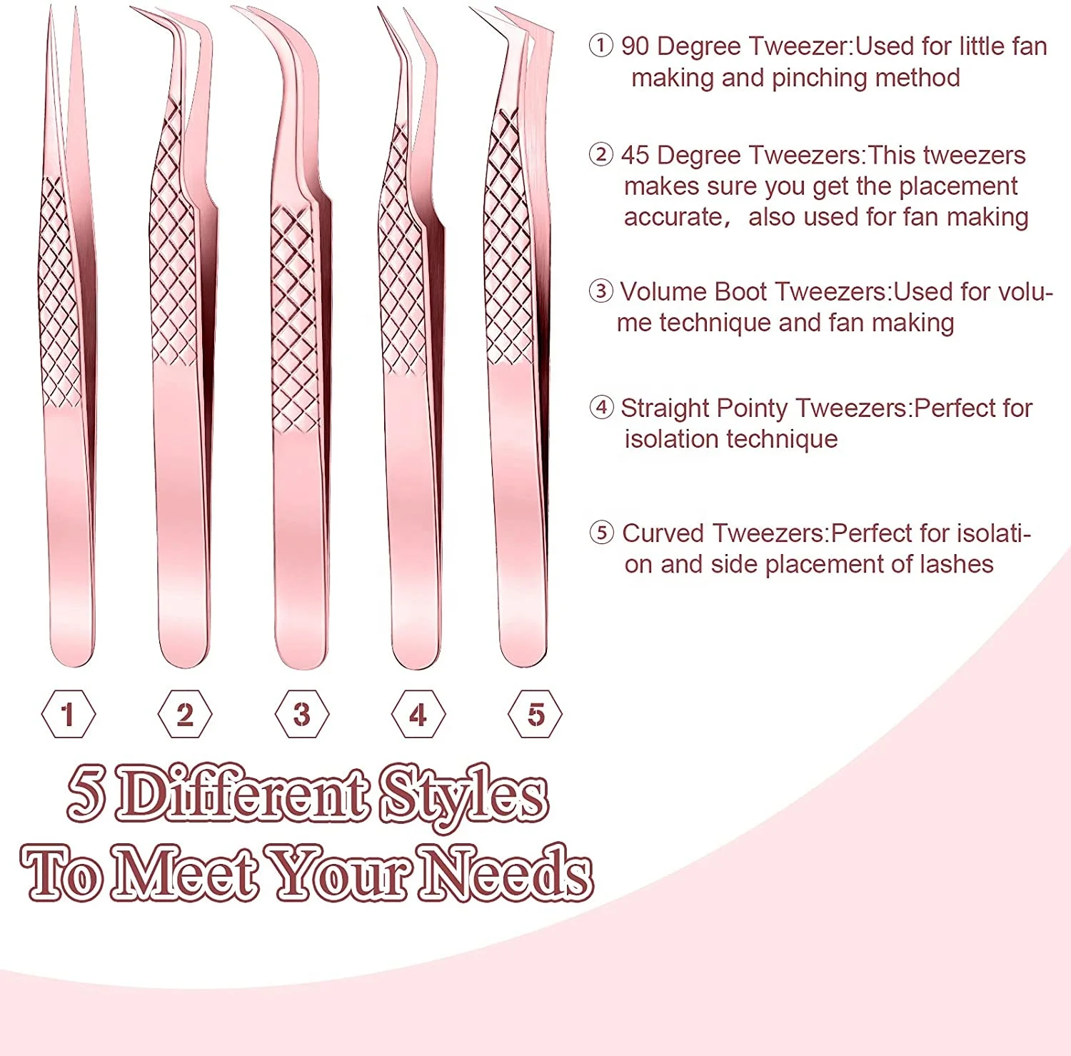 Professional Eyelash Extension Tweezers Stainless Steel Applicator with Perfect Grip Best Fiber Tips for Eyebrow Use