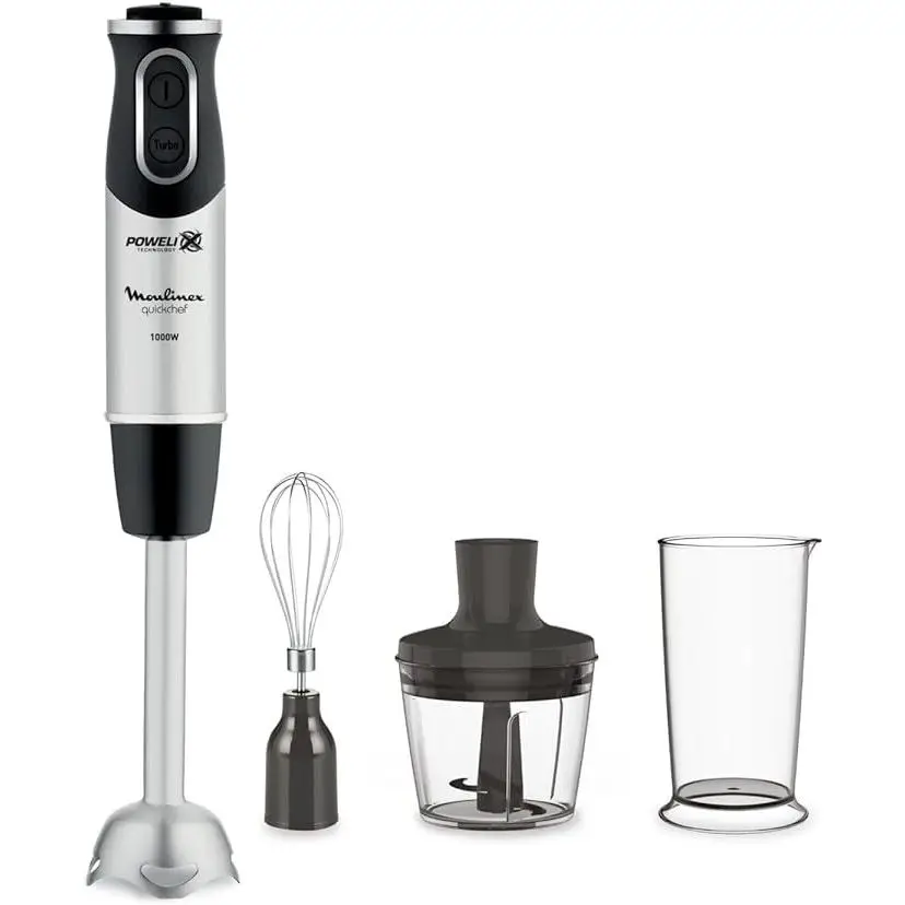 Moulinex DD6558 Quickchef 3in1 Immersion Blender, 1000 W, Mixer with Powelix Technology and 10 Speeds, 3 Accessories, 800 ml Gla