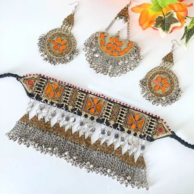Fashionable Latest Long Bridal Necklace For Sale Best Selling Handcrafted Afghan Jewelry Set Online For Women stainless steal