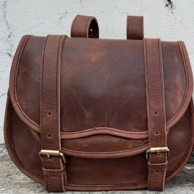 Кожаная сумка мотоциклетная седельная коричневая буйволовая 2 боковых сумки