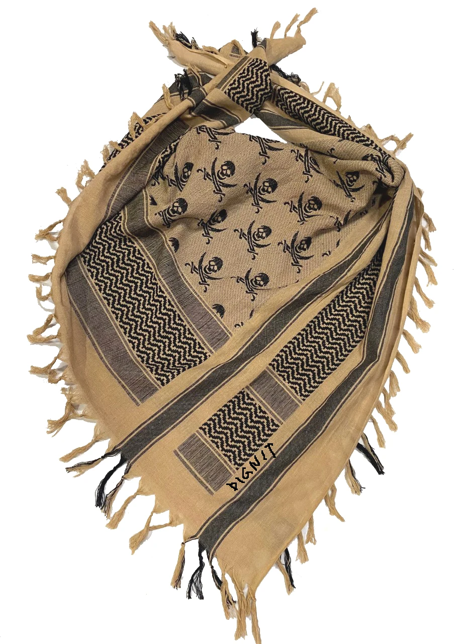 Tactical Scarf Shemagh Desert Scarf in Skull and Sword design cotton camouflage combat head wrap Arab plo scarf
