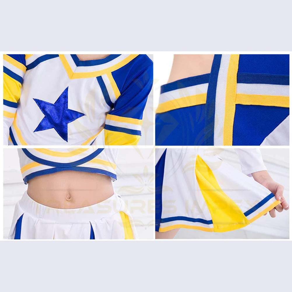 Sport Wear Custom Sports Uniform Wholesale Price Costume For Girls Cheerleading Uniform Dress Outfit With Stockings 2 Pom Pom