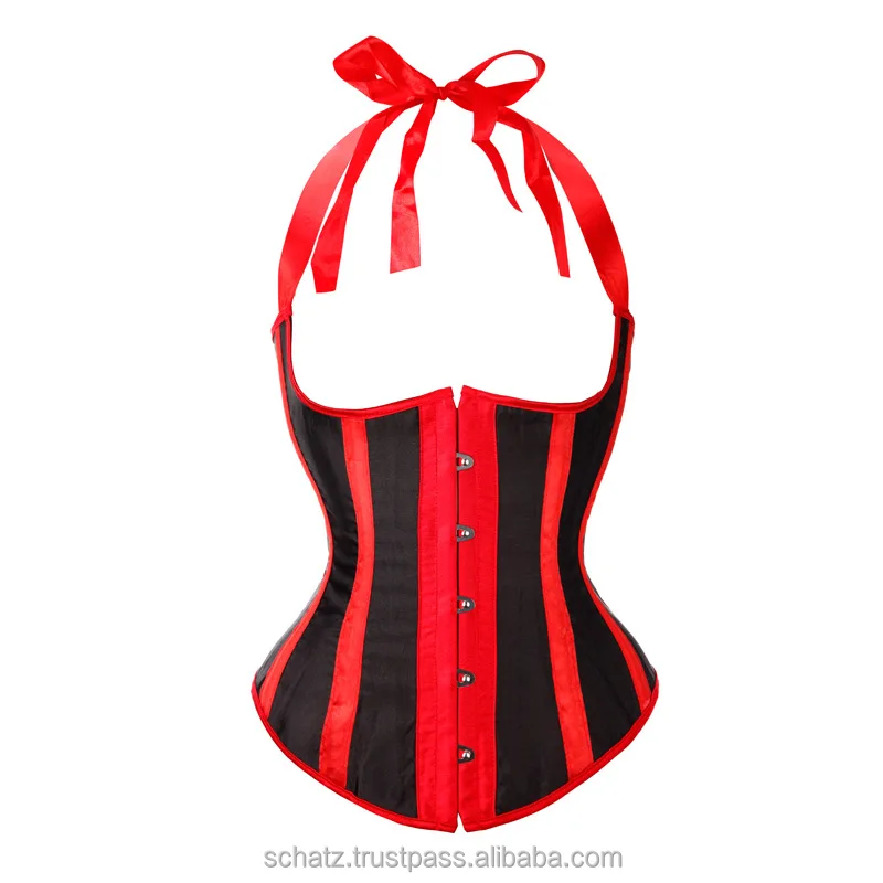 Gothic Sexy Striped Halter Corset Top Vest Underbust Bustiers Cincher Bodyshaper Women Satin Cupless Corset Trainer Boned Waist