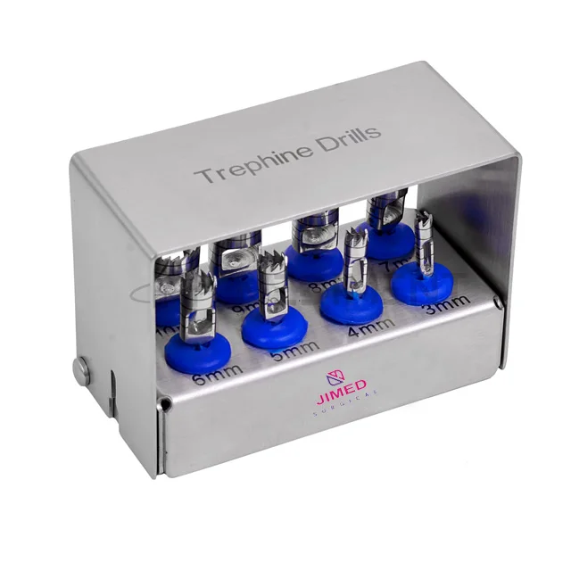 Dental Trephine Drills Kit 8 Pcs Implant Blue Titanium Gold Black  Coated Holder CE Customize Colors available Trephine Drills
