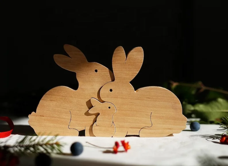 Super beautiful pine wood Easter decoration bunny family set making toys gifts for children study desk showroom decorations.