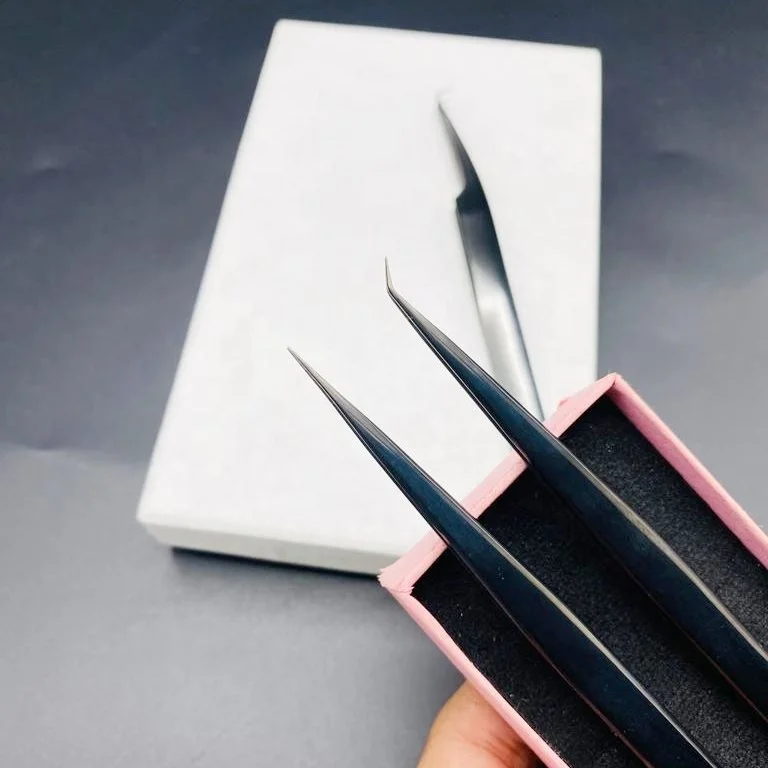 45 Degree 90 Degree Isolation Tweezers Wholesale High Quality Stainless Steel Black Plasma Tweezers For Eyelash Extension