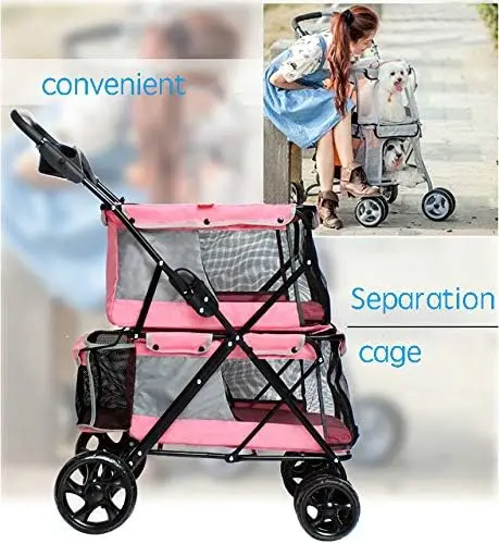 TH-PSP-007 New Design Four wheels Double-Decker pet stroller for medium Dog steel frame Oxford fabric