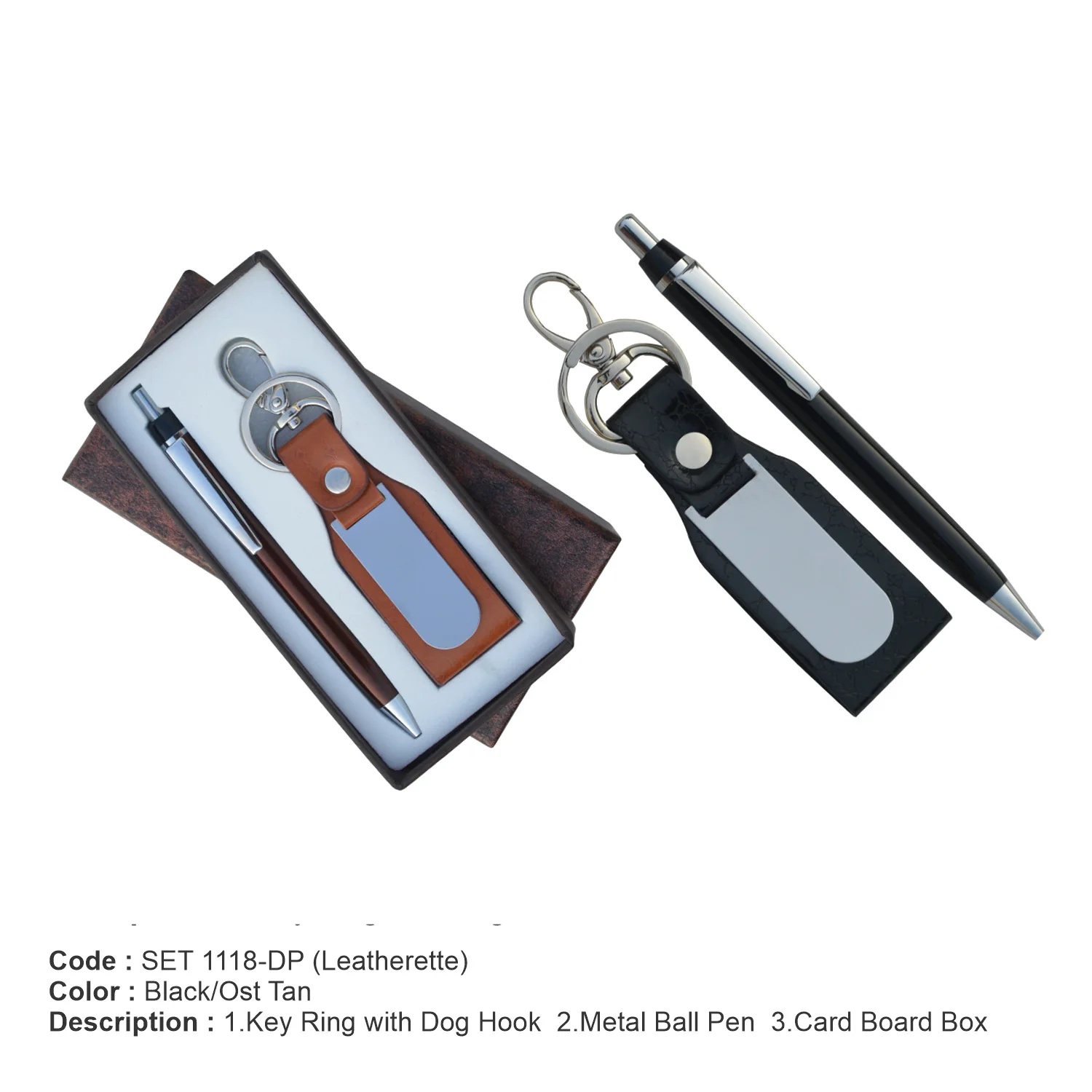 Genuine Leather Gift Combo Leather Keychain with Metal Ballpoint Pen Promotional Keychains Business Gifts