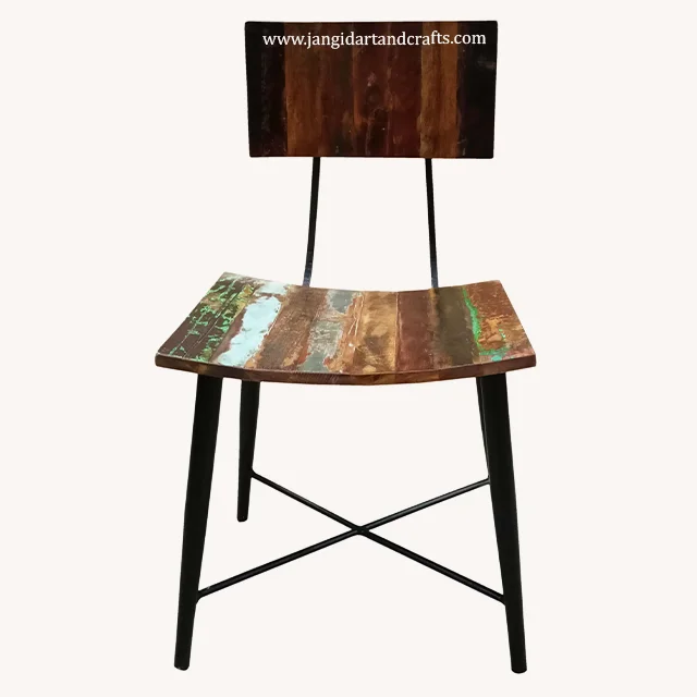 Factory wholesale Industrial Bistro Cafe Hotel Metal Frame Dining Chair with Reclaimed Wooden Top Restaurant Iron Dining Chair
